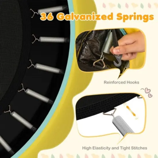 Infans 64" Kids Trampoline w/ Detachable Canopy Safety Enclosure Net Foam Handle Yellow image {5}