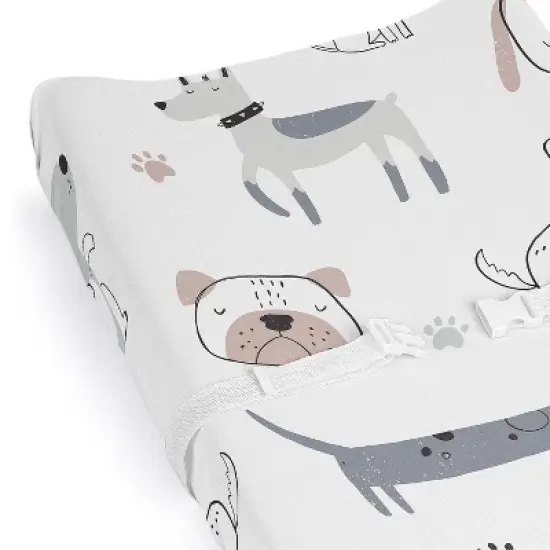 Sweet Jojo Designs Boy, Girl, Unisex/Gender Neutral Changing Pad Sheet Cartoon Puppy Grey Taupe and Blue image {3}