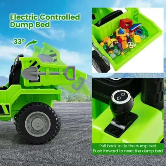 Costway Kids Ride-On Dump Truck with Wireless Connection Music LED Lights Soft Start Green/Yellow image {3}