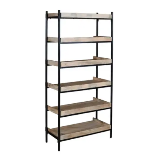 75" Yuka Rustic Etagere/Bookcase with 5 Shelves Natural Finish - Treasure Trove Accents image {2}
