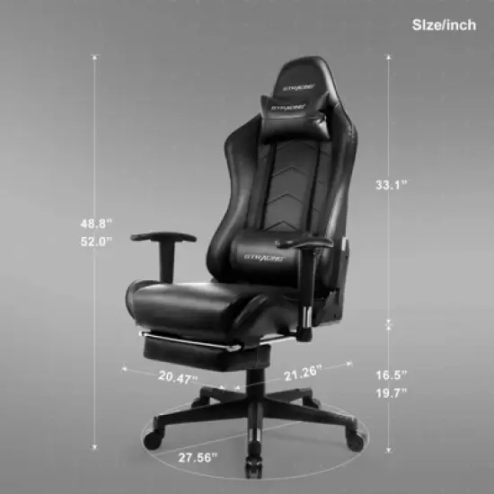 GTRACING Gaming Chair with Footrest Ergonomic Recliner Office Chair with Lumbar Support Black image {7}
