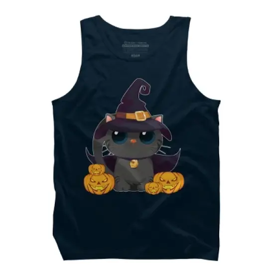Men's Design By Humans Black Cat With Jack O Lantern Halloween Shirt By thebeardstudio Tank Top image {6}