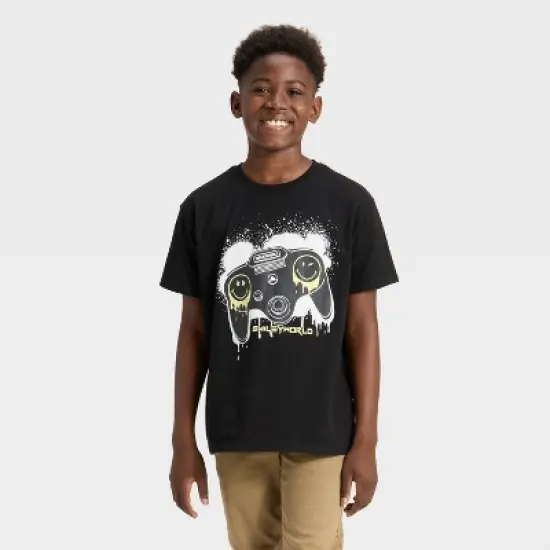 Boys' SmileyWorld Gaming Front and Back Short Sleeve Graphic T-Shirt - Black image {4}