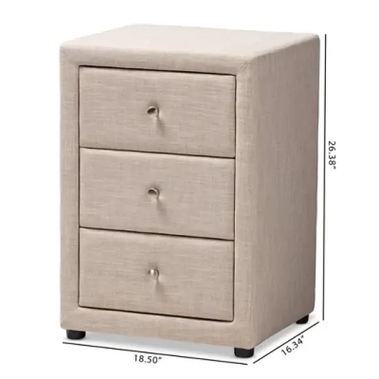 Tessa 3 Drawer Nightstand - Baxton Studio image {7}