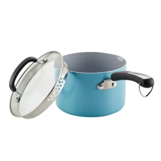 Farberware Eco Advantage 3qt Ceramic Nonstick Straining Saucepan with Lid Aqua: Dishwasher-Safe Sauce Pot, Gas & Electric Compatible image {7}