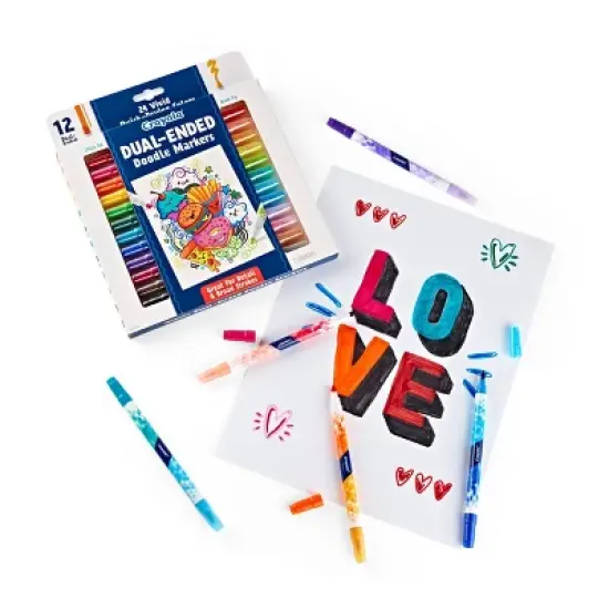 Crayola 12pk Doodle & Draw Dual Ended Doodle Markers: Artist Broad Point, Multicolored, Choking Hazard Warning image {5}