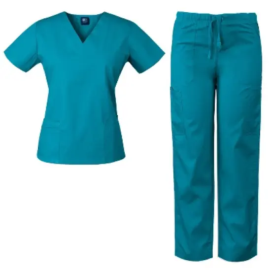 Medgear Women's Scrubs Set Medical Uniform - 4 Pocket Top and Multi Pocket Pants image {9}