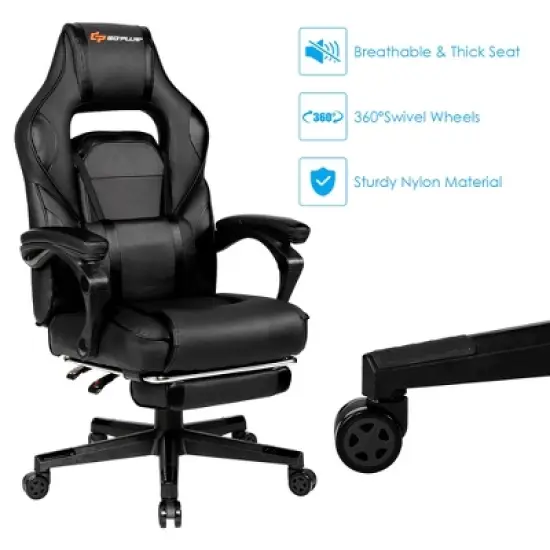 Costway Massage Gaming Chair Reclining Racing Computer Office Chair with Footrest White\ Black\Blue\Red image {6}