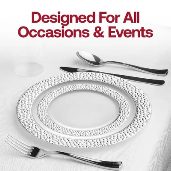 Smarty Had A Party 7.5" White w/ Silver Hammered Rim Plastic Salad Plates - 120 pcs image {6}