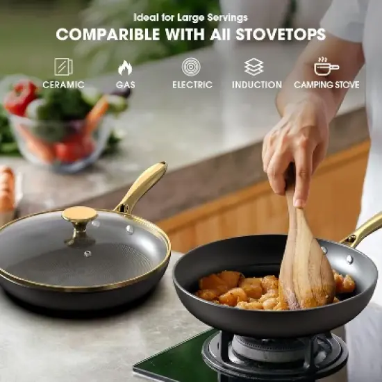 imarku Professional Cooking Utensils , Nonstick Cast Iron Skillets 2pcs, 10 Inch, 12 Inch Frying Pans with Lid, Cast Iron Pan, Dishwasher Safe image {6}