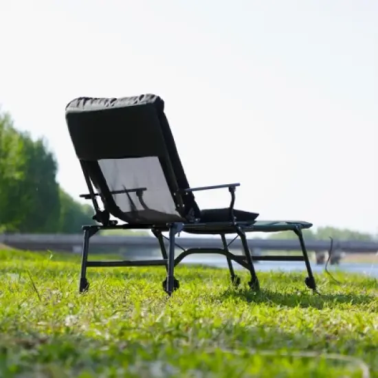 Camping Lounge Chair with Detachable Footrest, Portable Folding Camping Chair with Adjustable backrest for Outdoor Camping Fishing, Green+black image {3}