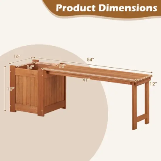 Tangkula Bench with Planter Box 2 in 1 Wooden Flower Box Kit with Seat Open-ended Base Slotted Construction 1/2pcs image {8}