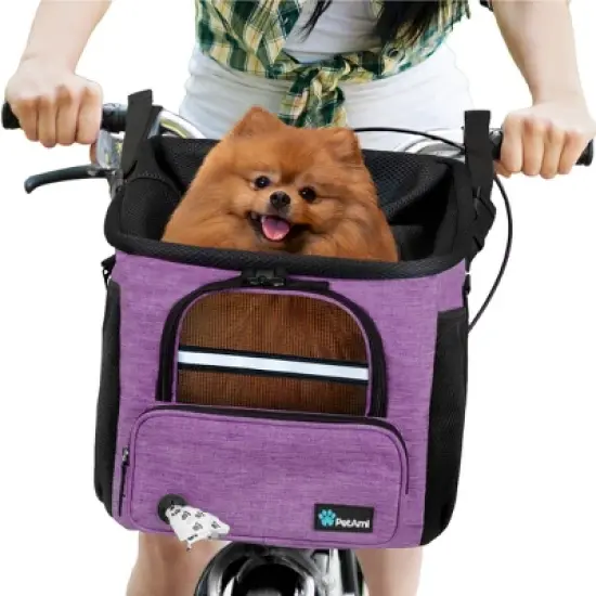 PetAmi Dog Bike Basket, Soft-Sided Ventilated Carrier Backpack, Pet Bicycle Handlebar Puppy Cat Kitten, Car Booster Seat Safety Strap image {12}