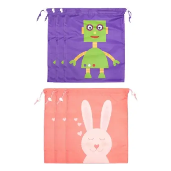 Blue Panda 15 Pack Large Drawstring Animal Themed Party Favor Bags for Kids Birthday, 5 Designs (10 x 12 In) image {5}