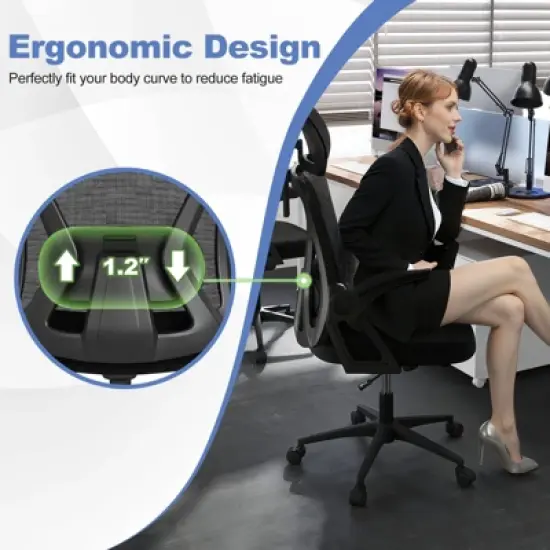 Tangkula Ergonomic Mesh Office Chair w/ Lumbar Support 2D Headrest Flip-up Padded Arms image {3}