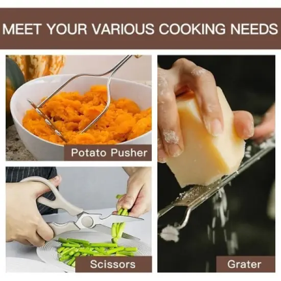 Itopfox 33-Piece Silicone Cooking Utensil Set with Stainless Steel Handles - Non-Stick Kitchen Tools Including Turner Ladle Whisk, Spatula, and More image {8}