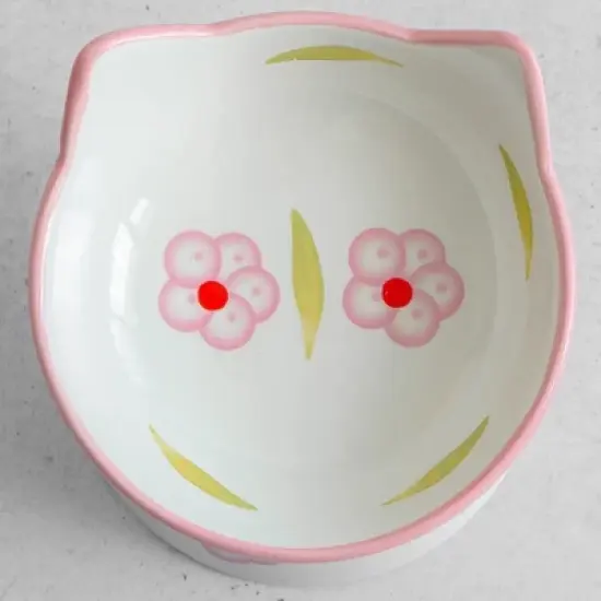 Dexypaws: Elevated Ceramic Cat Bowl, Floral White & Blush Pink, 7oz image {1}