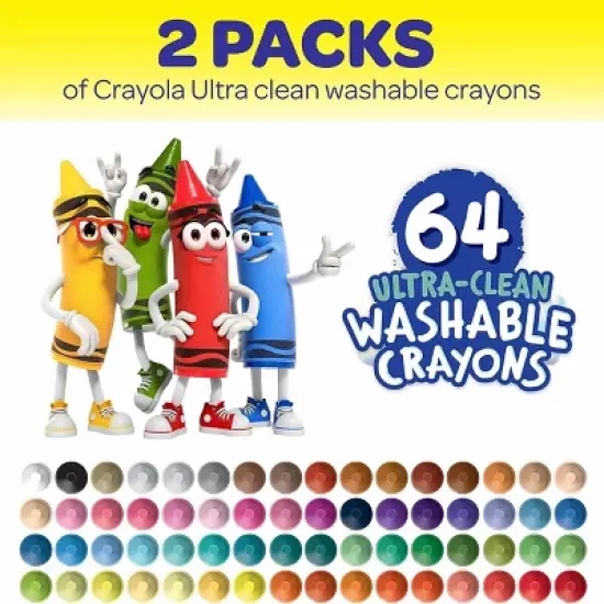 Crayola 2 Packs of 64ct Ultra Clean Washable Crayons Bulk 128ct, Art Classroom Must Haves for Teachers, Kids School Supplies image {2}