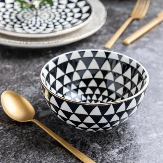 (2 pack) Stoneware Bowl, Black & White, Medallion Collection image {3}