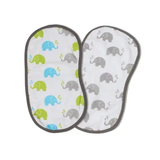 Bacati - Elephants Aqua/Lime/Gray Muslin 4 pc set of Bibs & Burp Cloths Set image {2}