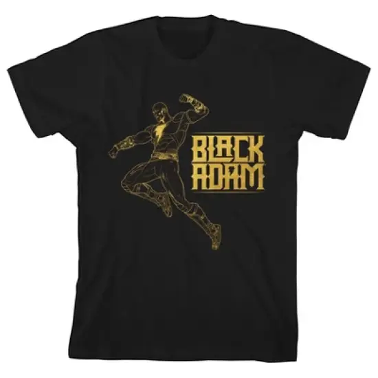Black Adam Gold Line Art and Logo Black T-Shirt Toddler Boy to Youth Boy image {3}