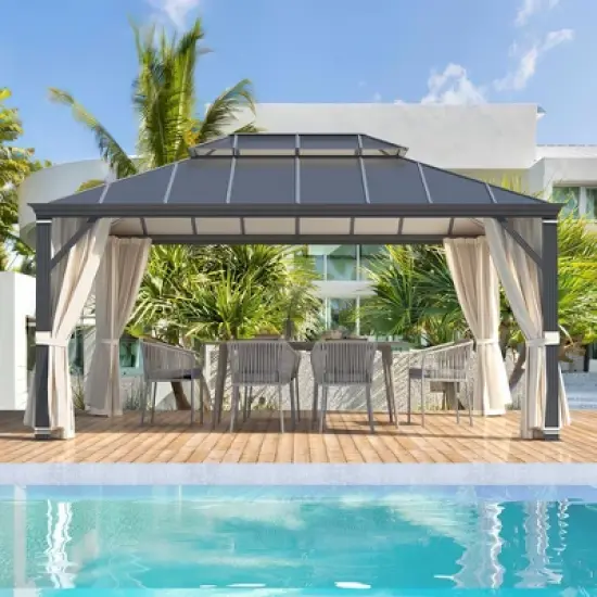 EROMMY 12'x16' Hardtop Gazebo, Permanent Outdoor Aluminum Patio Gazebo with Aluminum Composite Double Roof for Patio Lawn and Garden image {1}