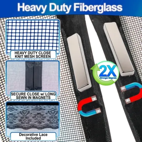 5 Star Super Deals Magnetic Fiberglass Mesh Screen Door - Heavy-Duty Hands-Free Easy Walk Through Closure  Keeps The Bugs Out, Fits Standard Doorways image {2}