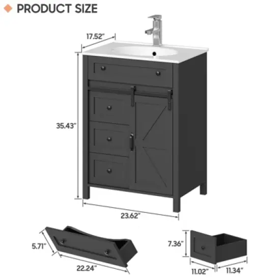 Bathroom Vanity, Vintage Vanity Cabinet with Ceramic Sink, Faucet & Drain image {1}