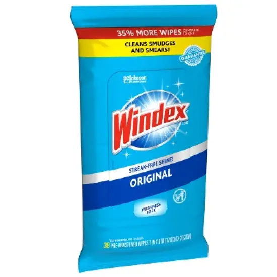 Windex Original Glass and Surface Pre-Moistened Wipes Window Cleaner - 38ct image {9}