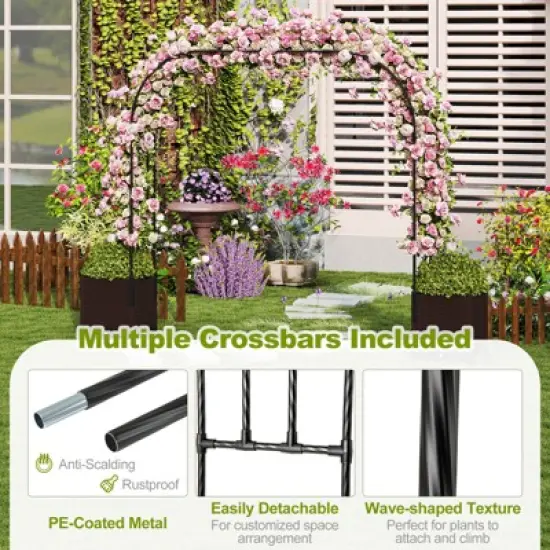Tangkula 6.6 FT Arch Arbor Trellis w/ 2 Planter Boxes Garden Pergola Arbor w/ Detachable PE-Coated Metal Tubes Self-Watering System & Lockable Wheels image {4}