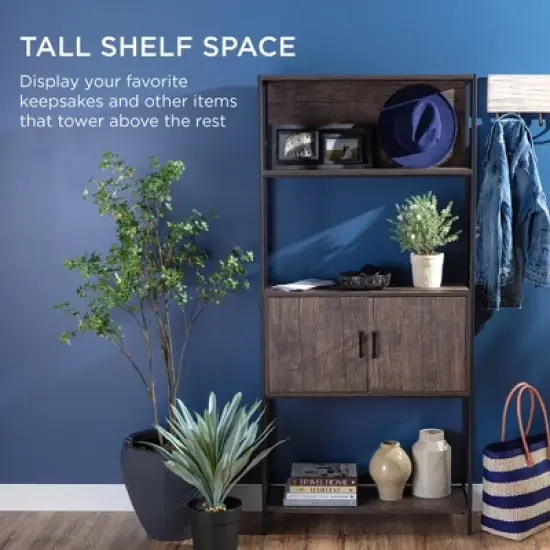 Best Choice Products Storage Bookshelf for Living Room, Walkway w/ Enclosed Cabinet, Elevated Design image {5}