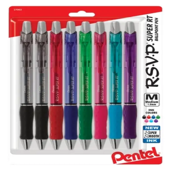 Pentel R.S.V.P. Super RT Ballpoint Pen, 1.0 mm Medium Line, Assorted, Set of 8 image {1}