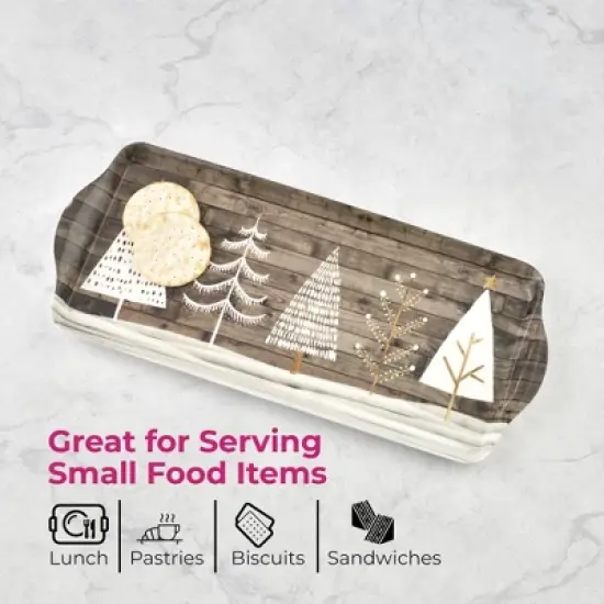 Pimpernel Wooden White Christmas Sandwich Tray (15" x 6.5") - Melamine Serving Platter with Rustic Wood Effect - Dishwasher Safe Serving Tray image {4}