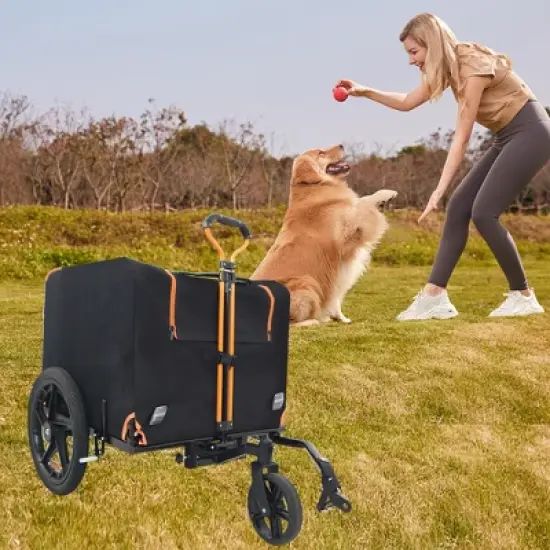 2-in-1 Bike & Pull-Behind Pet Trailer,Convertible Dog/Cat Carrier with Detachable Bike Hitch & Built-in Towing Handle for Cycling image {8}