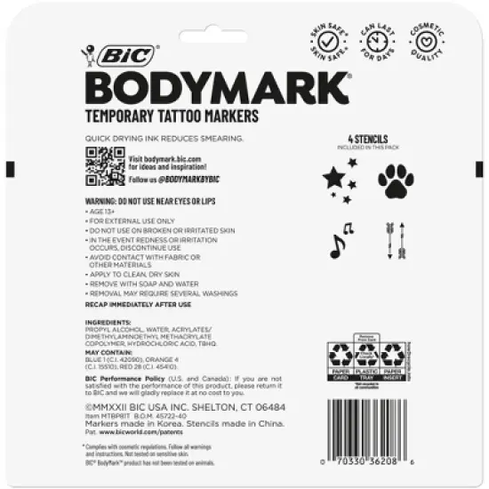 BodyMark by BIC 8pk Collection Tattoo Marker image {1}