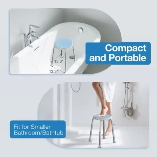 Swivel Shower Stool Bath Chair - Portable Shower Seat with 6 Adjustable Heights, Up to 300 lbs, Tool-Free Assembly, Shower Chair for Inside Shower image {3}