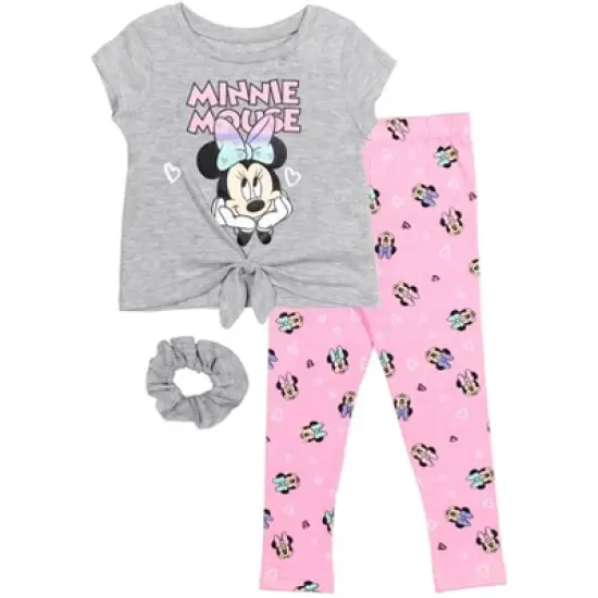 Disney Minnie Mouse Princess Frozen Little Mermaid T-Shirt Leggings and Scrunchie 3 Piece Outfit Set Infant to Big Kid image {11}