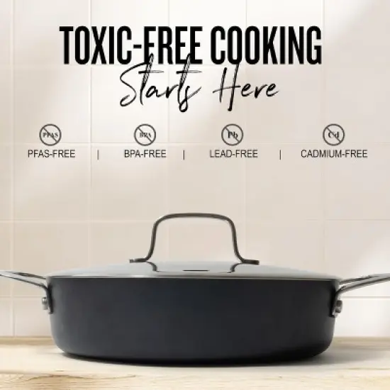 Alva Maestro 3.5 Qt. Nonstick Saut&eacute; Pan Skillet with Lid, Non-Toxic PFAS Free, Compatible with All Stovetops, Oven Safe & Induction Safe &ndash; 9.5&rdquo; image {6}