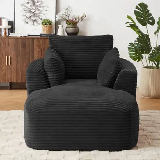 Dolonm 45.3 in. Oversized Corduroy Chaise Lounge - Plush Sofa Chair for Living Room Dorm Apartment No Assembly image {6}