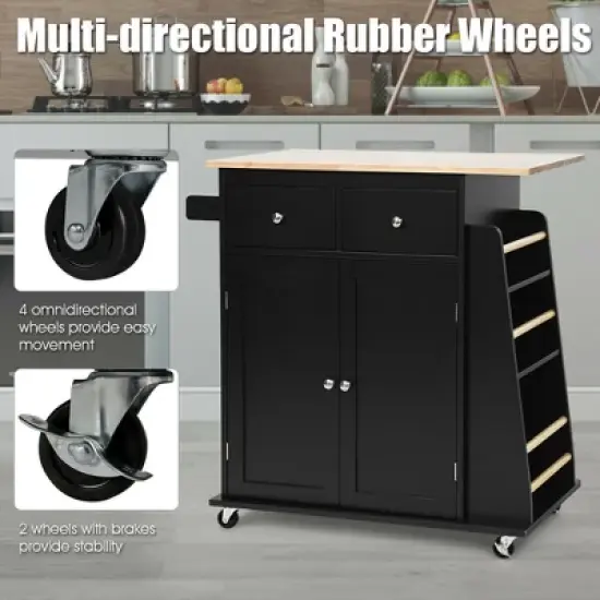 Costway Rolling Kitchen Island Utility Trolley Cabinet Storage Spice Towel Rack image {7}
