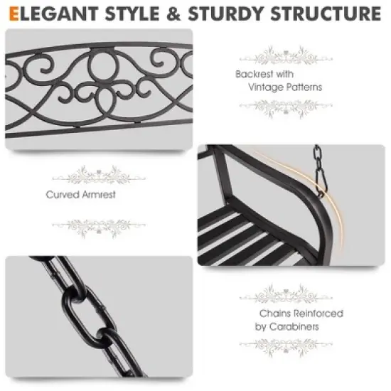 Tangkula Patio Hanging Porch Swing Outdoor 2-Person Metal Swing Bench Chair w/ Chains image {7}