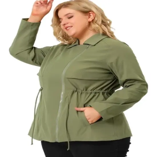 Agnes Orinda Women's Plus Size Zipper Drawstring Boyfriend Jacket image {3}
