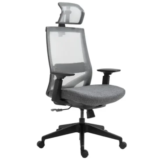 Vinsetto Mesh Fabric Home Office Task Chair with High Back, Adjustable Seat, Recline, Headrest and Lumbar Support, Gray image {3}