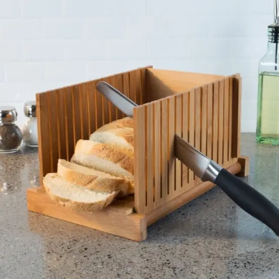 Bamboo Bread Slicer - Foldable, Adjustable Knife Guide and Board for Even Loaf Cutting - Food Preparation Tool for Home Bakers by Classic Cuisine image {8}