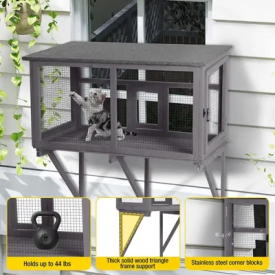 Aivituvin Wooden Cat Window Catio | Waterproof Roof-AIR7016 image {5}