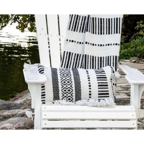 Black Striped Hand Woven 14x22" Outdoor Decorative Throw Pillow with Hand Tied Tassels - Foreside Home & Garden image {4}