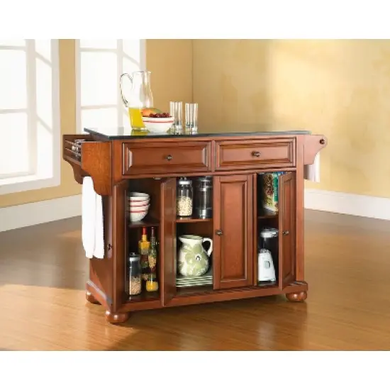 Alexandria Black Granite Top Kitchen Island - Wood & Cherry - Crosley image {3}
