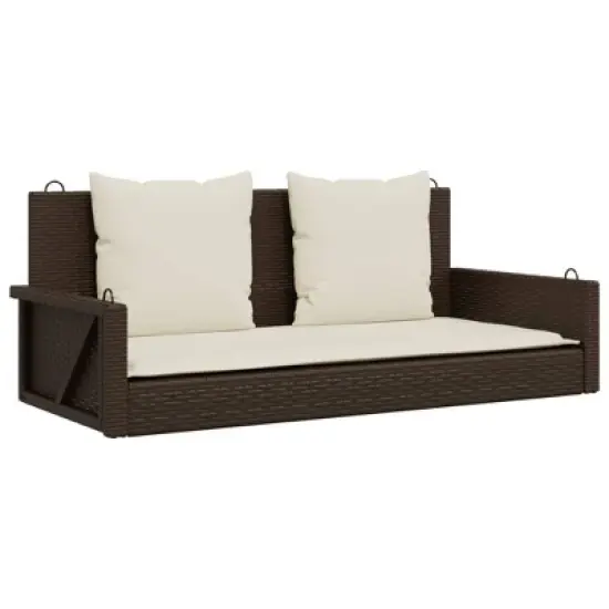 vidaXL Swing Bench Brown PE rattan, powder-coated steel, polyester image {9}