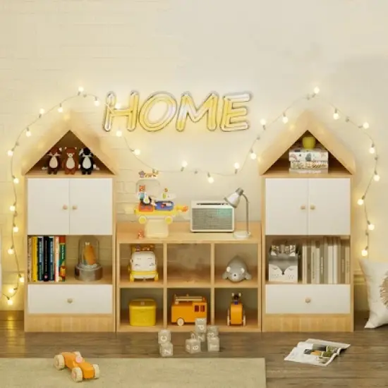 Kids Bookshelf And Toy Storage Organizer, Playful House-Shaped Children Bookcase Display Rack, For Nursery, Playroom, Living Room, Easy Assembly image {3}