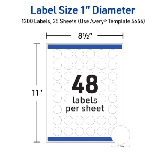 Avery Printable Round Labels with Sure Feed, 1" Diameter, Matte White, Permanent Adhesive, Laser & Inkjet Printers, 1,200 Blank Labels (5656) image {4}